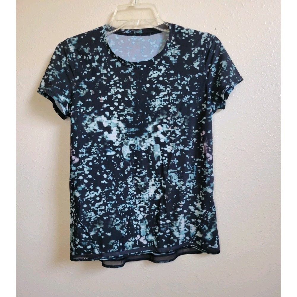 Lululemon Black Teal Speckled‎ Print Short Sleeve Top Shirt Stretch